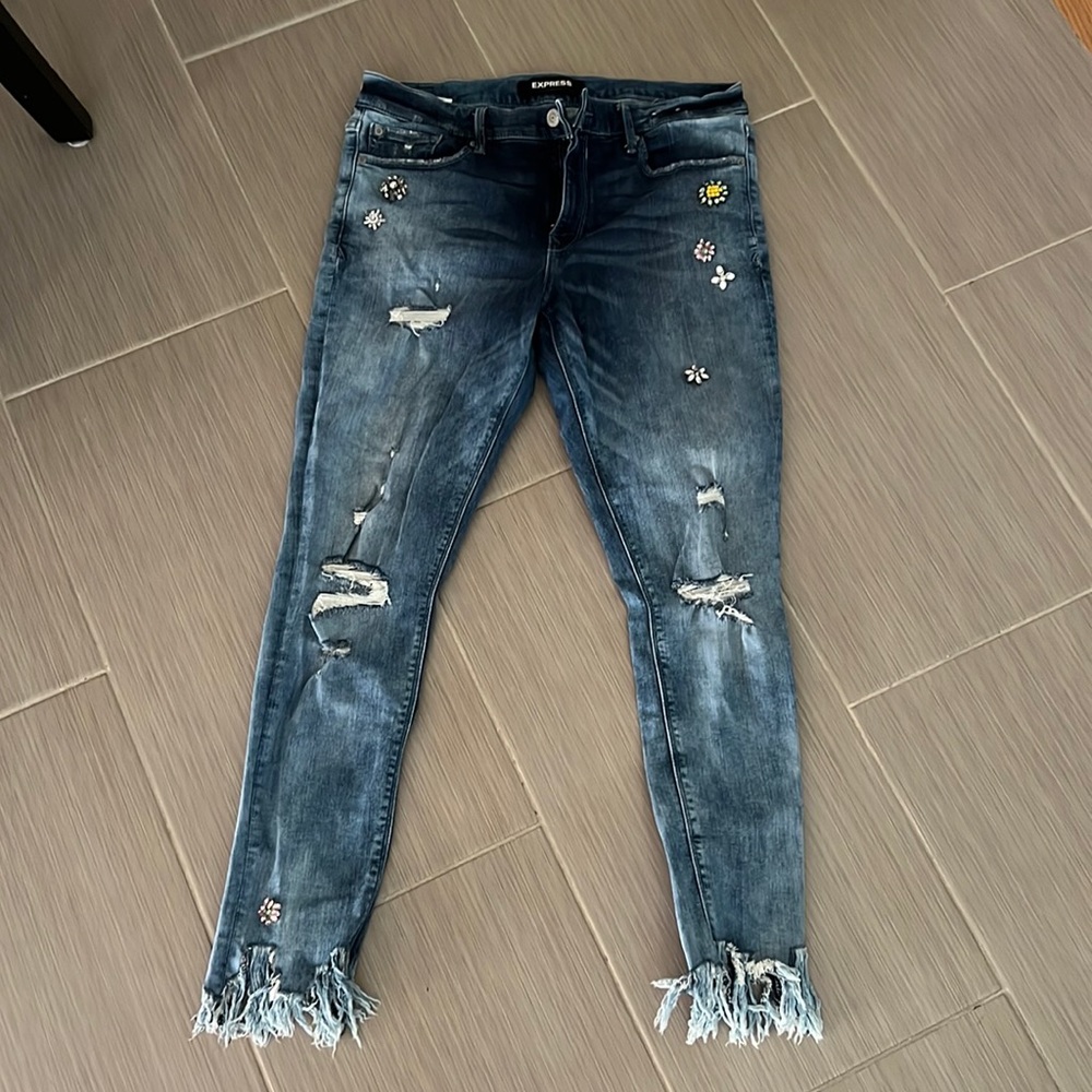 Embellished and distressed Stretch Express jeans